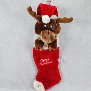Vintage Christmas Stocking 3D Plush Moose 24" Chrisha Playful 1988  *No sound*